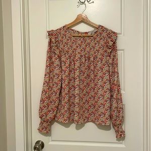 Loft Long Sleeve Floral Ruffle Blouse Size L